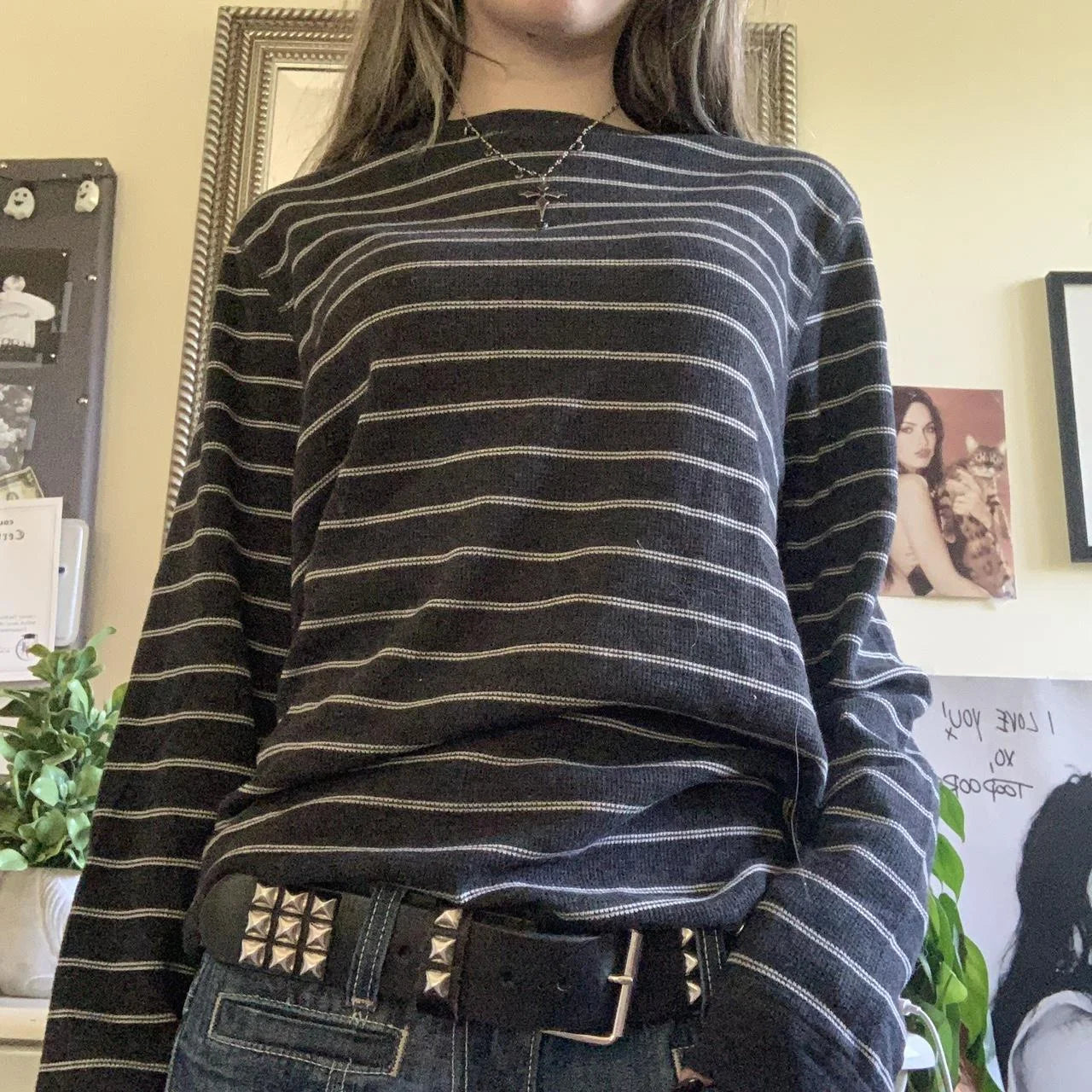 Y2k Teen Striped Long Sleeve T-Shirts Fairy Grunge Print Baggy Tops Vintage Harajuku 2000s E-Girl Shirts Vintage Streetwear.