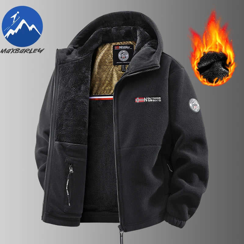 Maxbarley Brand Winter Fleece Jacket Men Casual Thickened Wool Coat Athleisure Design Warm Fashion Hooded Jackets Snow Ski Suit