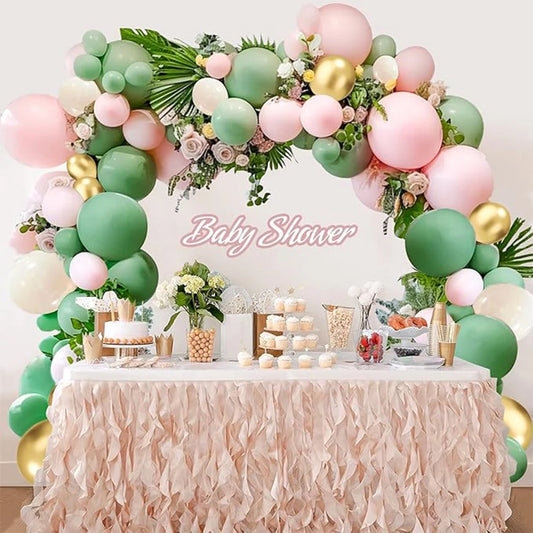 80 Stück Salbeigrüne und pastellrosa weiße Sandgold-Luftballons für Babyparty-Dekoration, Hochzeit, Dschungel-Thema, Geburtstagsparty-Dekoration.