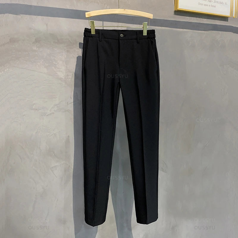 2025 Autumn Winter Men's Casual Pants Suit Pant Slim Fit Work Elastic Waist Jogging Business Trousers Male Black Plus Size 40 42