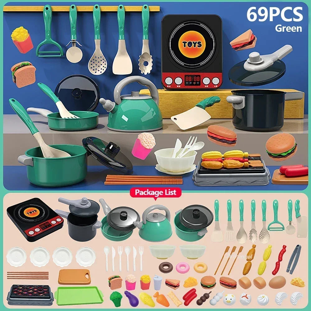 Kids Kitchen Toys Set 92/86/69/59PCS Play Kitchen Accessories Kit with Play Pots Pretend Food Cooking Toy Toddler Girls Boy Gift