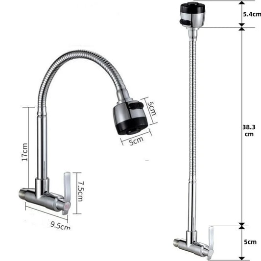 Kitchen Faucet Wall Mount 2 Function Hot and Cold Water Sink Faucet 360 Degree Rotating Sprayer Faucet Bathroom Accessory