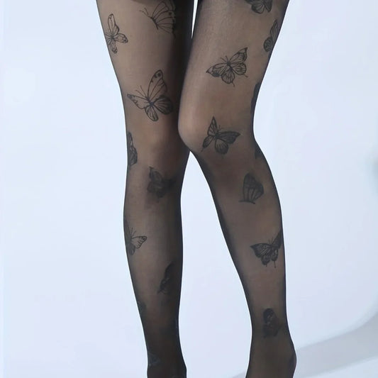 Fashionable Sexy Butterfly Printing Stockings Tights Black White Butterfly Tights Thin Material Suitable For Summer.