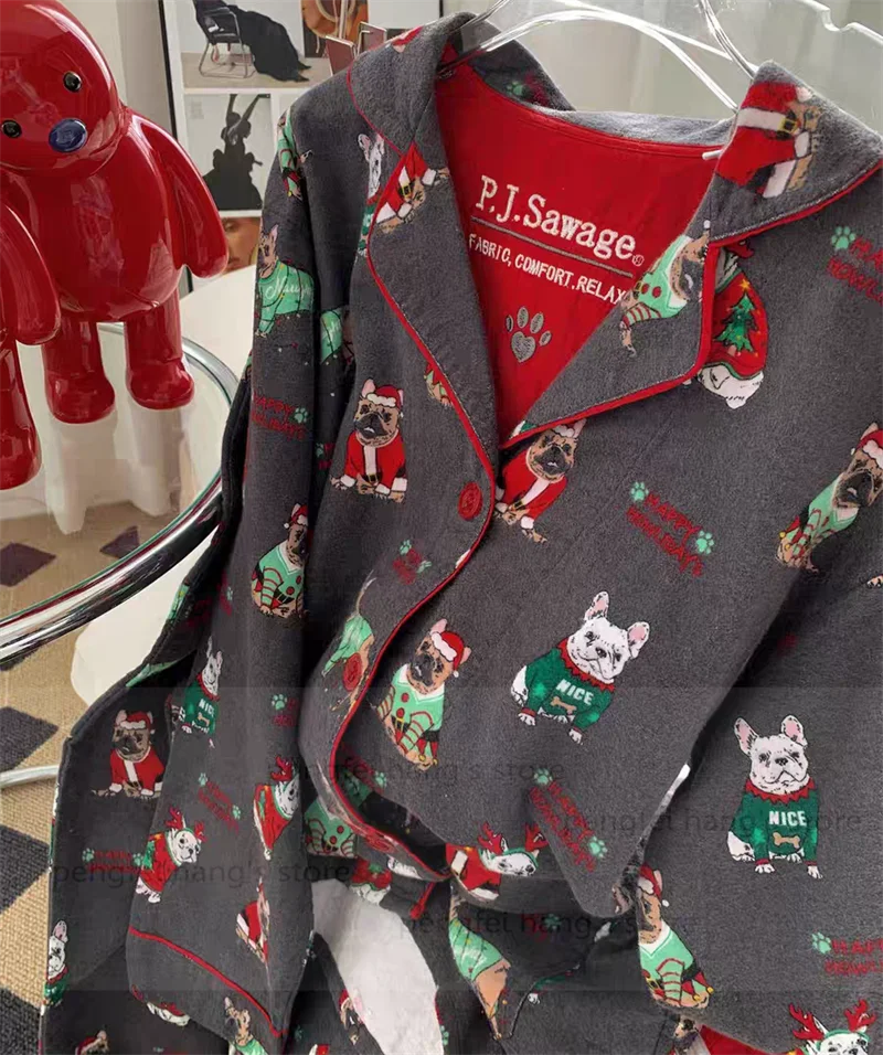 2025 Autumn Winter Homewear Women Pajamas Suit Christmas Party Cartoon Pjs Loungewear Lady Sleepweawr Cotton Nightwear Outfit.
