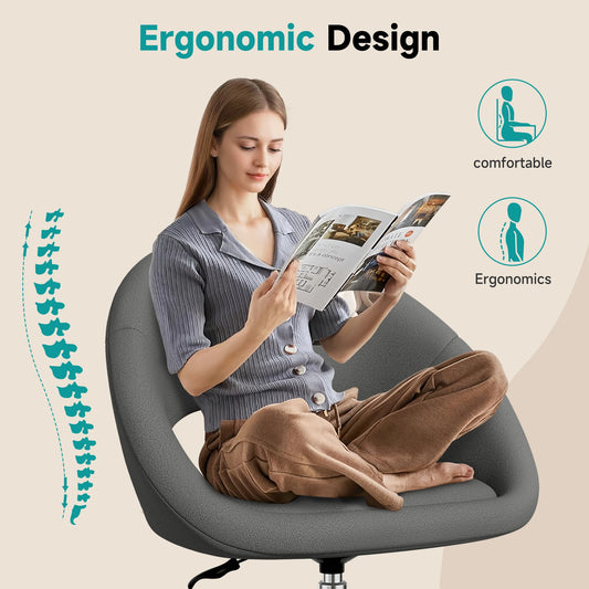 AUTHMIC Ergonomischer drehbarer Schminkstuhl mit Rückenstütze, höhenverstellbar, geräuschloser Rollen, Make-up-Schreibtischsitz für das Heimbüro