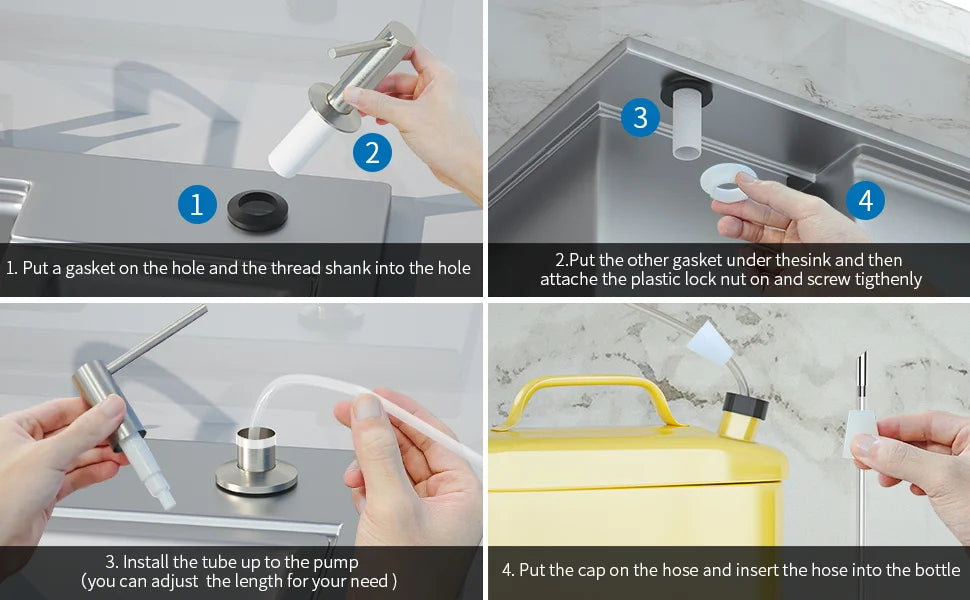 SAMODRA Messing-Seifenspender mit Verlängerungsrohr-Set, gebürstetes Nickel, Flüssigseife, Waschmittelspender für Küchenspüle, Badezimmer