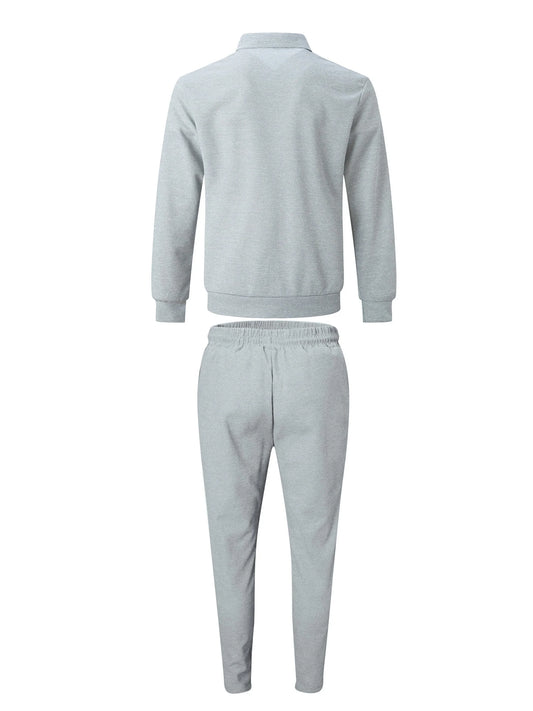 Men's Slim Fit Jacket with Zipper Pocket, Long Sleeved Sportswear, Cardigan Jacket Set, Long Pants, Elegant, two-Piece Set.