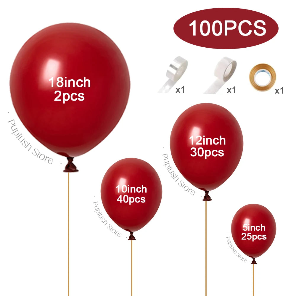 100 Stück dunkelburgunderrote Latexballons-Set, 5/10/12/18 Zoll dunkle weinrote Luftballons für Geburtstag, Weihnachten, Hochzeit, Party-Dekoration.