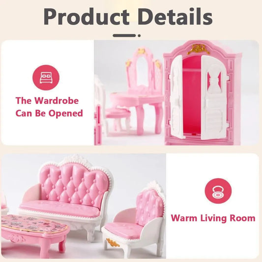 Hot Sale Cute Kawaii Pink 10 Items/Lot Miniature Dollhouse Furniture Accessory Kids Toys Kitchen Cooking Things For Girl Gifts.