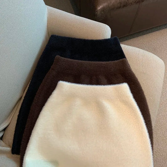 Faldas Mujer Moda Slim Sexy High Waist Wrap Hip Black Furry Skirt Women Mini Autumn Winter Bottom Wild Woolen Elegant Korean.