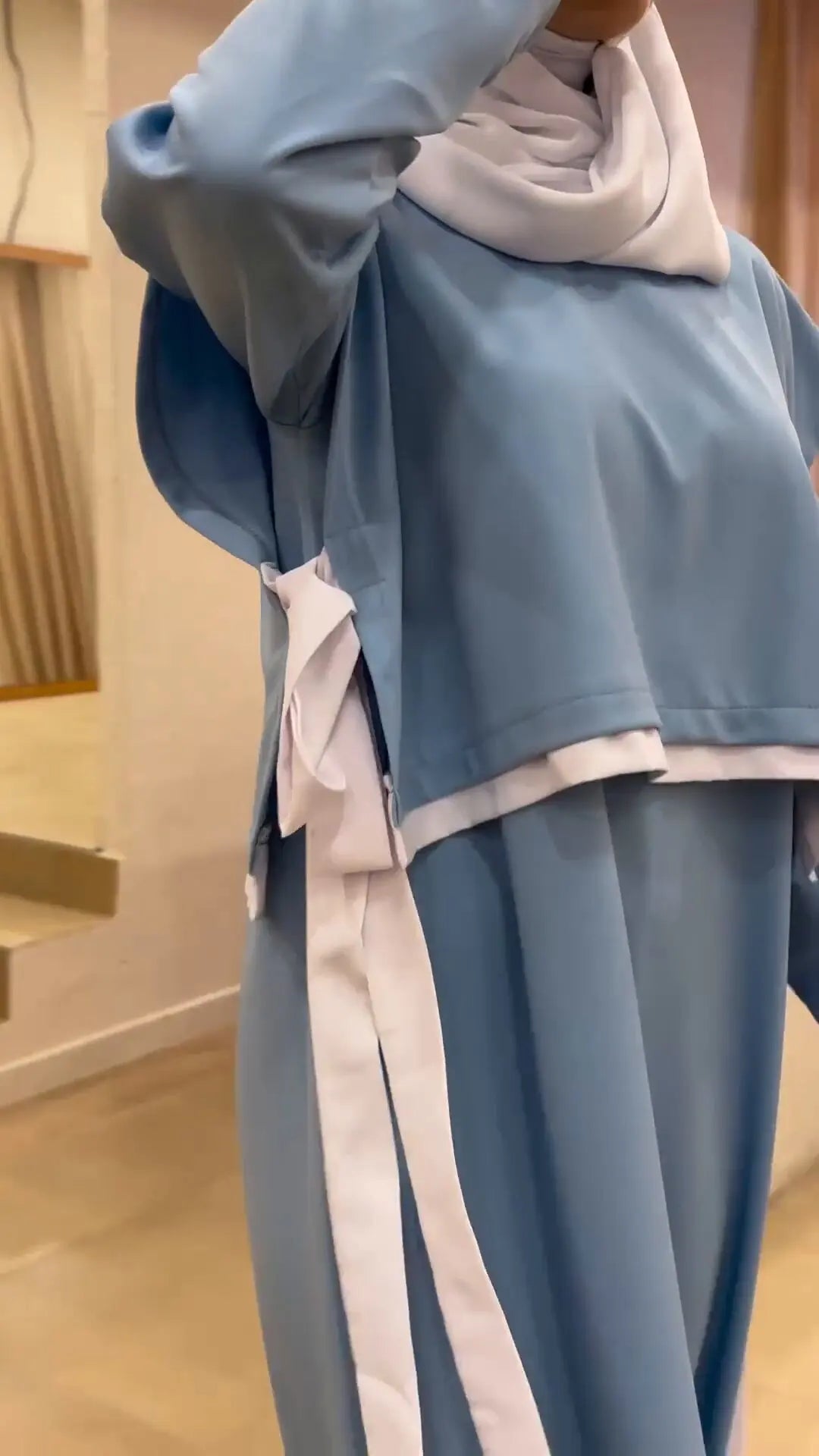 Women Eid Muslim Sets Musulman Ensemble Dubai Arab Vest Kaftan Islam Abayas Ankle Length Long Robe Solid Two Pieces Modest.