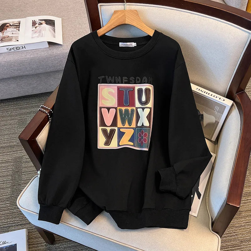 175 kg Plus Größe Damen Büste 170 Frühling Herbst lose Langarm Druck Brief Pullover Sweatshirts 4XL 5XL 6XL 7XL 8XL 9XL.