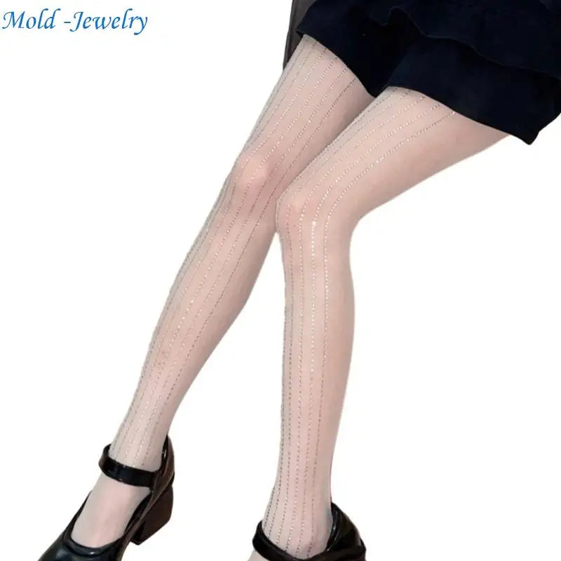 69HB Women Butterfly Stripe Pantyhose JK Sweet Thin Silky Tights Stockings.