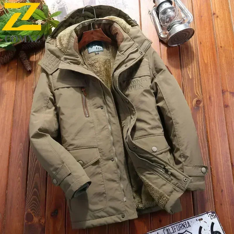 Winter Parka Men Windbreaker Fleece Thick Warm Fur Coats Male Retro Hooded Streetwear Overcoats Men's Windproof Jackets 6xl