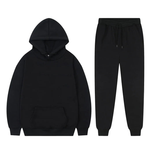 Men's Casual Tracksuit Autumn Fleece Warm Sweatshirts Sweatpants Suit Daily Sports Hooded Sweatshirts + Jogger Pants 2-piece Set.