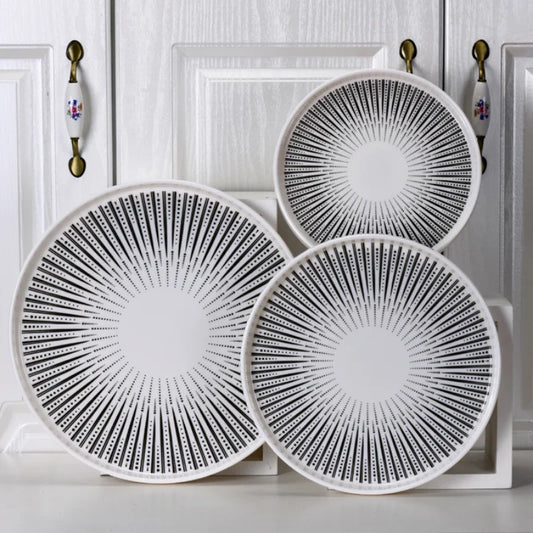 Melamine Tableware Set Round Dinner Plate Western Steak Plates Serving Fruit Salad Bowl Dessert Snack Tray.