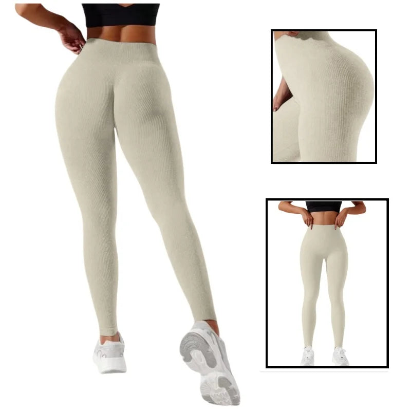 Women's High-Waisted Seamless Leggings, Quick-Dry Breathable Fabric, Four-Way Stretch Sporty Style for Yoga Cycling Running.
