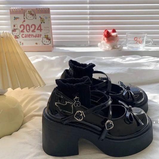 Women's Spring Round Toe Pumps Chunky Heel Mary Janes Shoes Platform Shoes for Women Dress Students Women's Lolita Heeled Shoes.