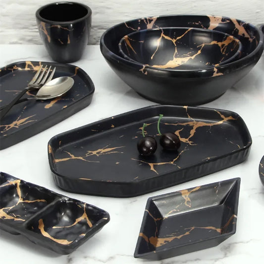 Marble Texture Imitation Melamine Plate BBQ Tableware Cake Fruits plates Snack Tray Outdoor Party Dishes Steak.