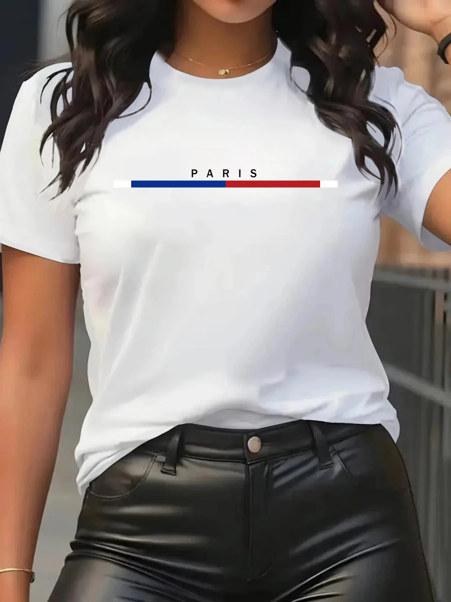 Women's T-shirt 100% Cotton Paris Fashion Short sleeved Top Loose Plus Size Shirt Short Sleeves Women TeeCotton Woman Tshirts.