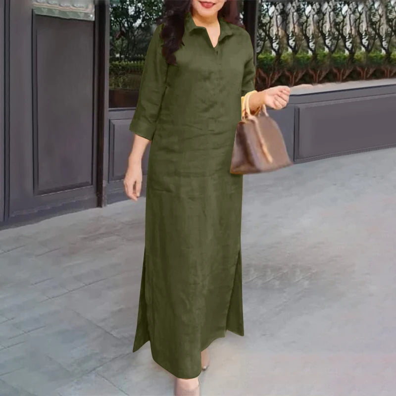 Zanzea Mode Frühling Revers Hals 3/4 Ärmel solide Kaftan Sommerkleid elegante Frauen langes Hemd Kleid Robe Femme Arbeit Party Vestido