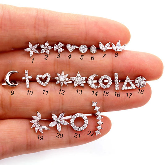 NEW IN 1 Piece Stainless Steel Mini Zircon Stud Earring Women Gold Color Helix Ear Studs Tragus Cartilage Piercing Jewelry.