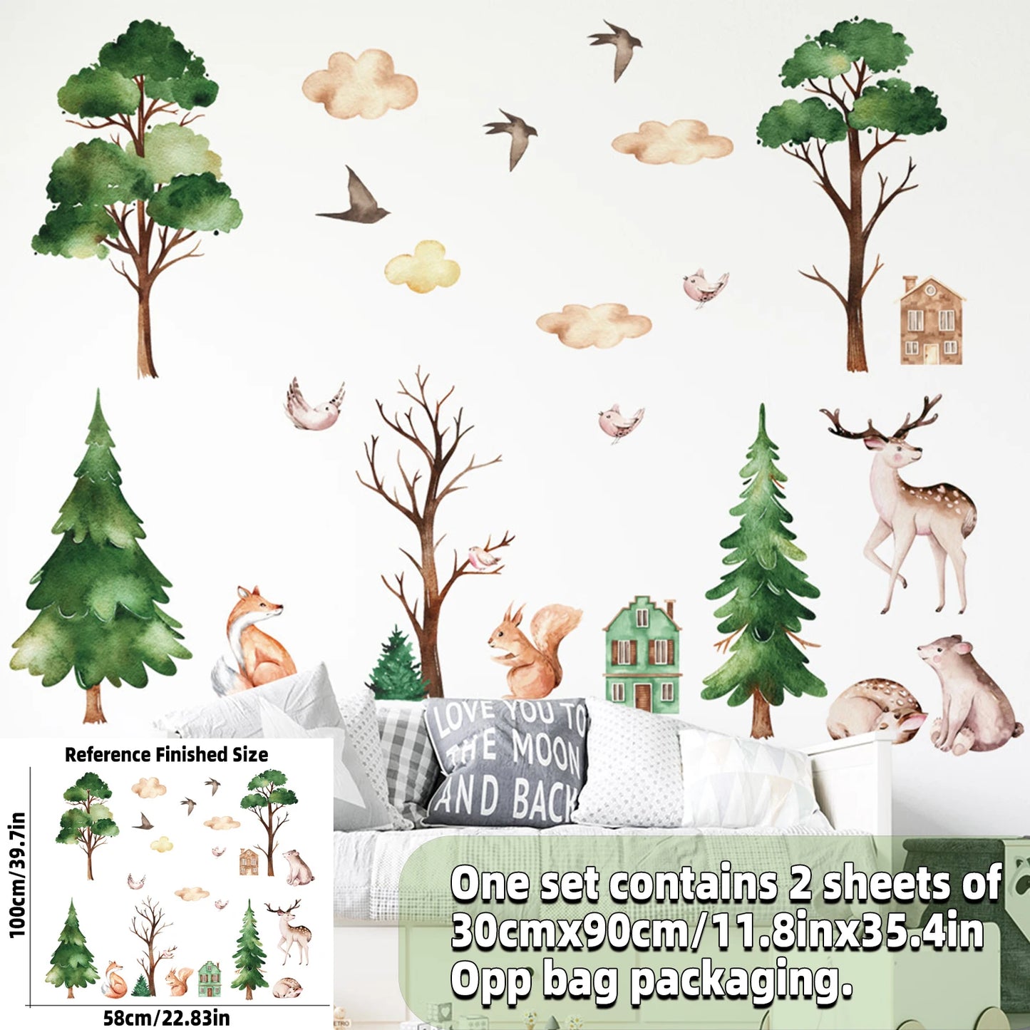 Safari Jungle Woodland Animals Wall Decals Wall Stickers for Boys Girls Baby Nursery Kids Bedroom Living Room Classroom Decor