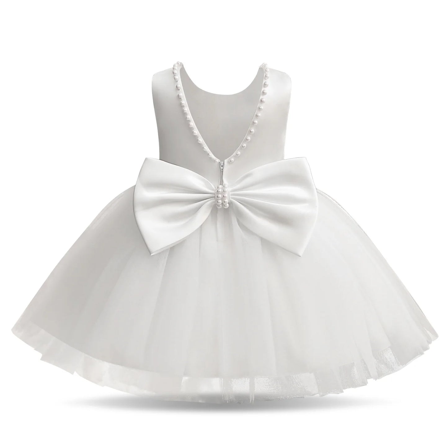 Weiße Blumenmädchenkleider für die Hochzeit, elegantes Kinder-Taufkleid und Kopfbedeckung, kurzärmelig, für Kinder, Kommunion, Geburtstagsfeier.