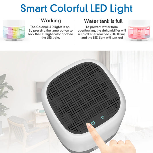 Air Dehumidifier for Bedroom 7 Corlor RGB Light 280 sq. ft Mini Portable Utral Quiet and Auto Shut Off Closet Bathroom1000ML.