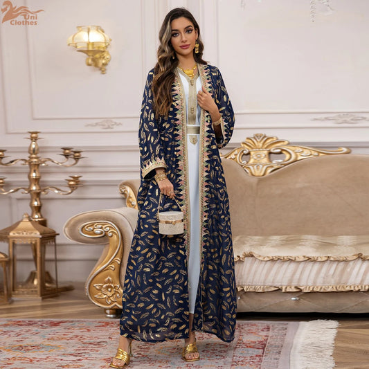 Eid Kimono Jalabiya Muslim Set Women Abaya Dubai Kaftan Morocco Caftan Kebaya Ramadan Dress Djellaba Islam Clothing Ramadan Robe.