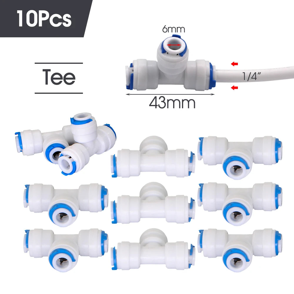 White 6mm PE Tube Quick Connector 1/4" Tubeing Quick Release Fittings for Home Water Purifier Garden Hose Watering System Joints