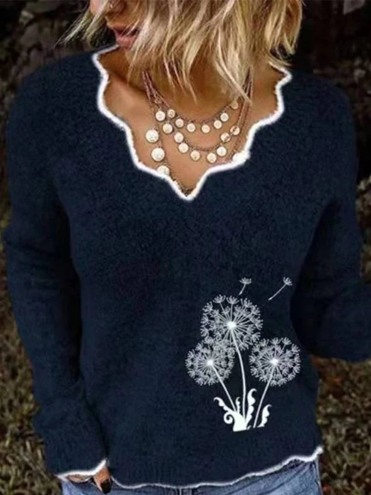 2024 herbst und Winter Neue frauen Gedruckt Muster V-ausschnitt Pullover Langarm Casual Acryl Pullover Pullover.