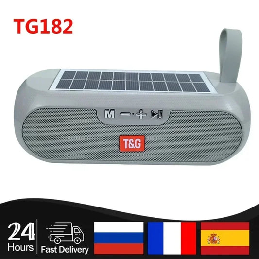 T&G TG182 Solar Charging Portable Stereo speakers Wireless Bluetooth With Mic Outdoor Loudspeaker Waterproof FM Radio Soundbar.