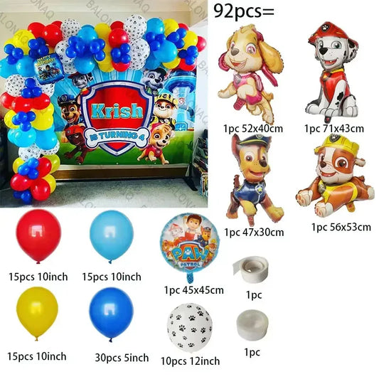 93PCS Dog Theme Party Set Birthday Party Decoration Paw Patrol Skin Dog Paw Balloon Bone Aluminum Film Balloon Decoration.