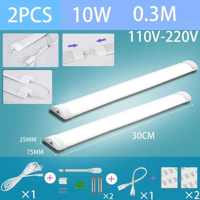 Led Tube Light With Switch Wire 110V 220V 30/50cm Lighting Strip Lamps 10W 20W For Living Room Bedroom Closet Kitchen Lamp