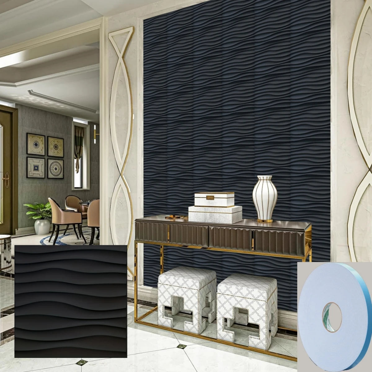 12/20/30pcs 3D pvc wall panels for indoor wall decoration, for living room hall bedroom hotel office,including tape