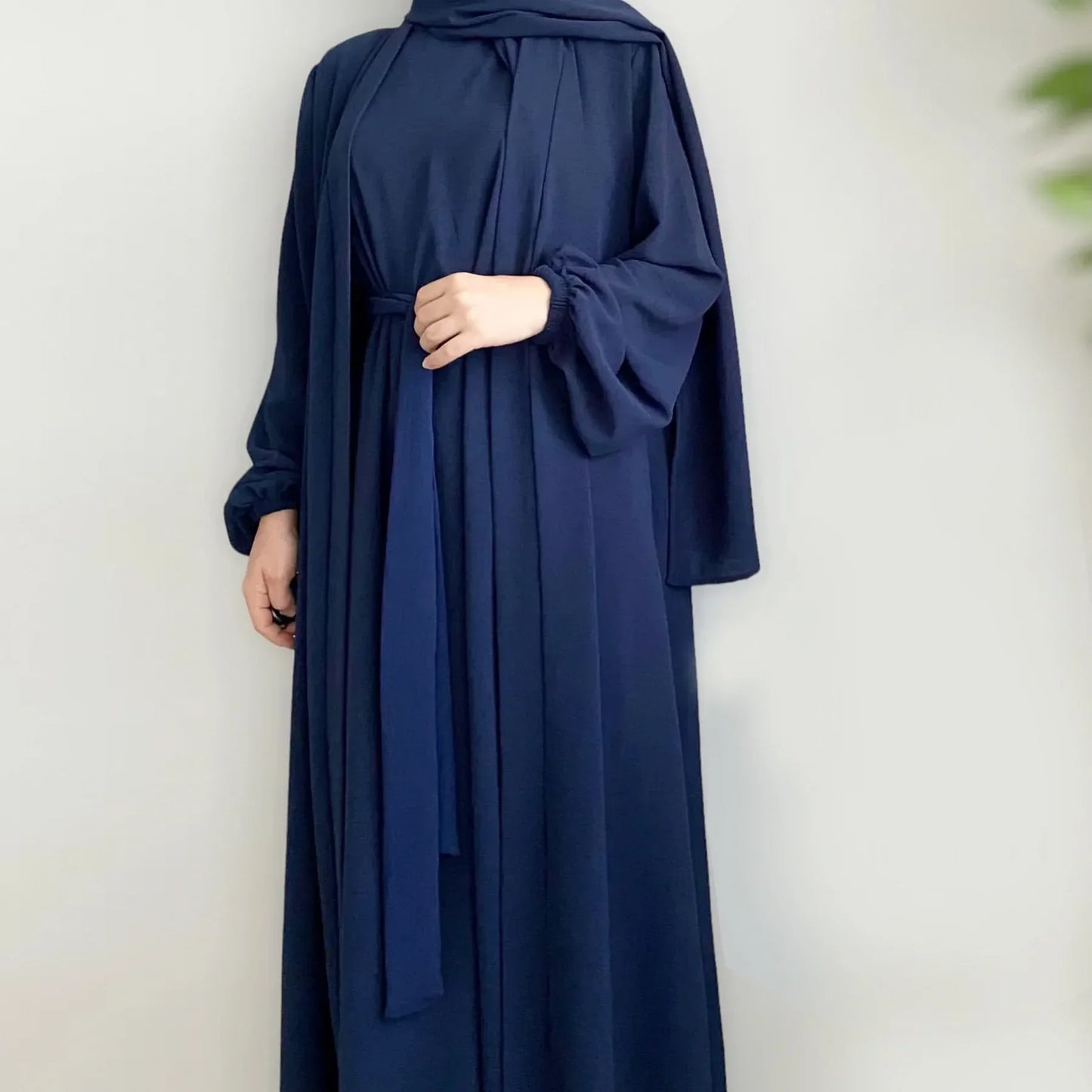 Muslim Woman Abaya 2 Piece Set Abayas Kimono with Sleeveless Hijab Dress Sets Islamic Matching Outfit Dubai Turkey Ramadan Eid