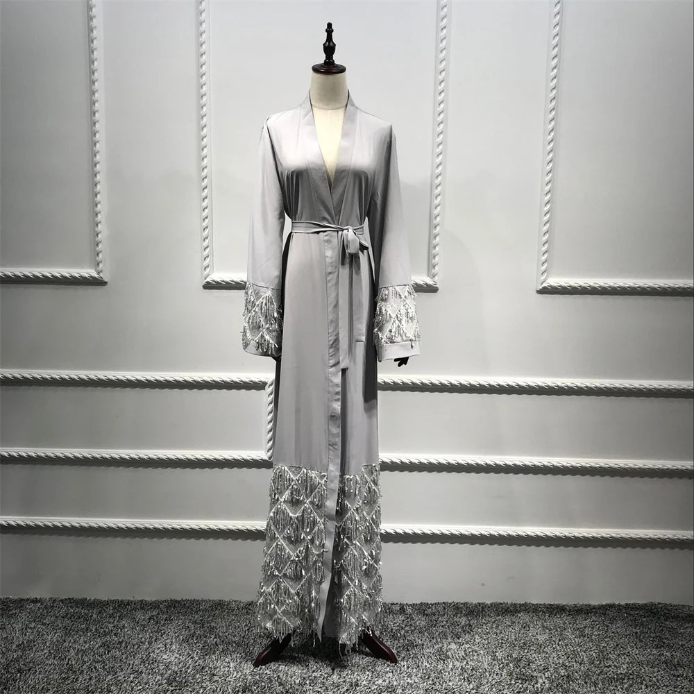 Ramadan Eid Gray Kimono Abaya Damen Dubai Islam Women Muslim Modest Dresses Kebaya Kaftan Robe Musulmane Caftan Marocain Femme.