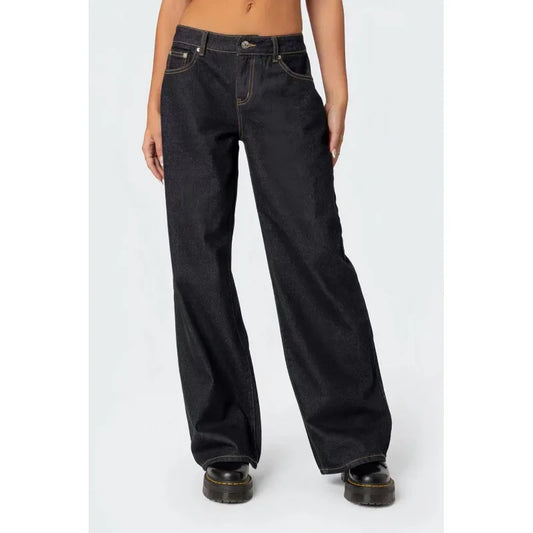 Fashionable Russian Women's Jeans High Waist Wide Leg Floor-Length Old Fashion Decorative Long Version of Women's Jeans.