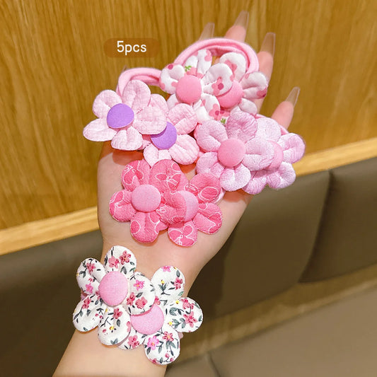 5 Cute Pink Flower Hair Rings Princess Head Flower Hair Accessories Suitable for Daily Use.