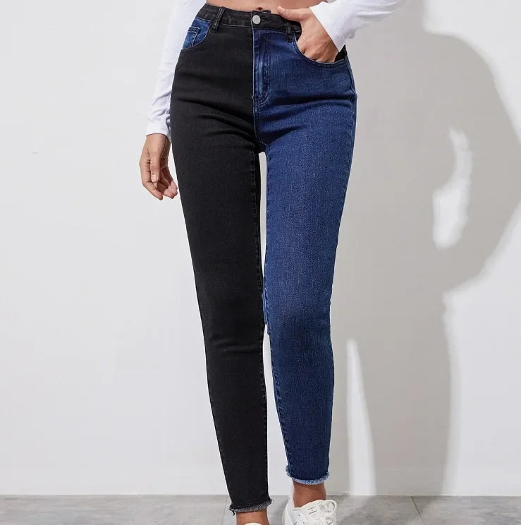 High Waist Casual Slimming Stretchy Jeans Women's Fashionable Versatile Pants High Waist Decorative No Elastic Band.
