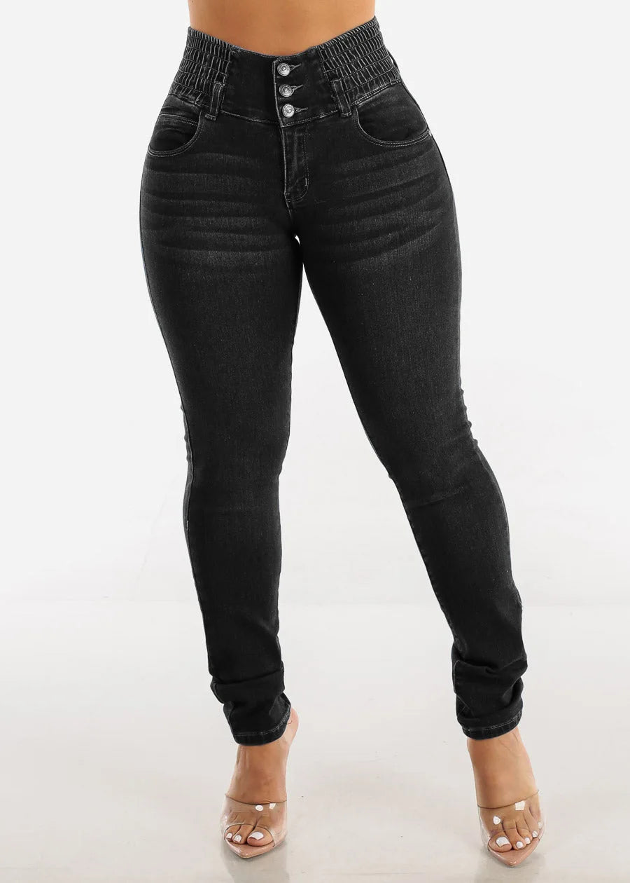 Jeans-Bleistifthose für Damen, 2025, dünne Hose, hohe Taille, Stretch, gewaschen, Distressed-Taschen, Knöpfe, Vintage-Denim, Streetwear | H&D Shop