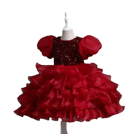Kinderkleid, rotes Prinzessin-Halloween-Kleid, Kinderkleid, Blumenkleid, 4 bis 12 Jahre Mädchen, Klavier-Performance-Kleid.