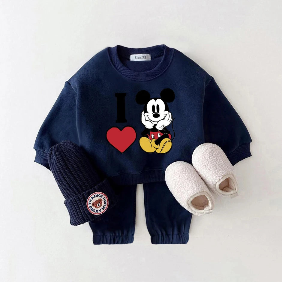 Autumn Baby Girl Clothes Sets Winter Fleece Baby Clothes Outfit Mickey Mouse Toddler Baby Boy Outfit Set.