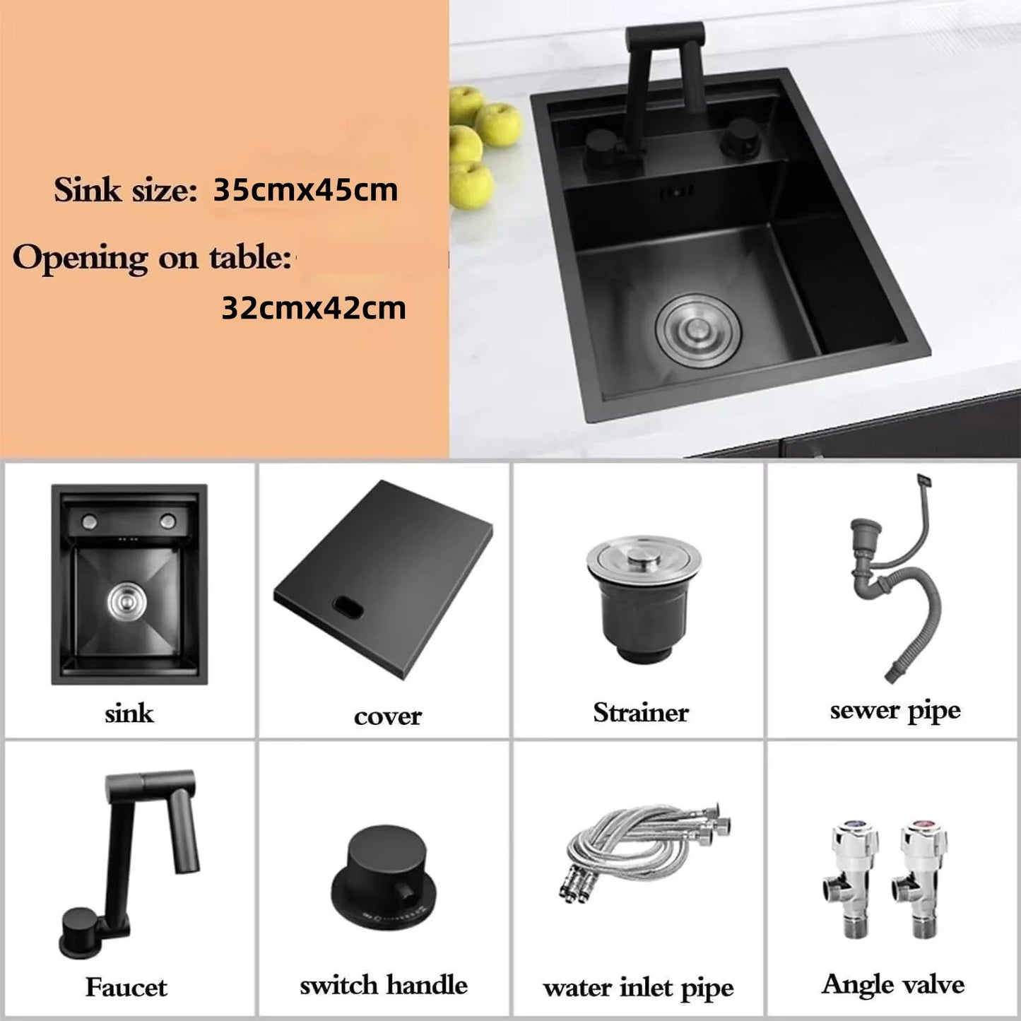 304 Stainless Steel Bar Sink Small Kitchen Sink Hidden Cup Washer Single Slot With Lid Balcony Garden 
