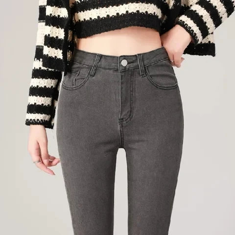 Fashion Women's Slim Skinny Jeans Comfortable Stretch Casual Solid Colours Pencil Pants Female Black Denim Trousers