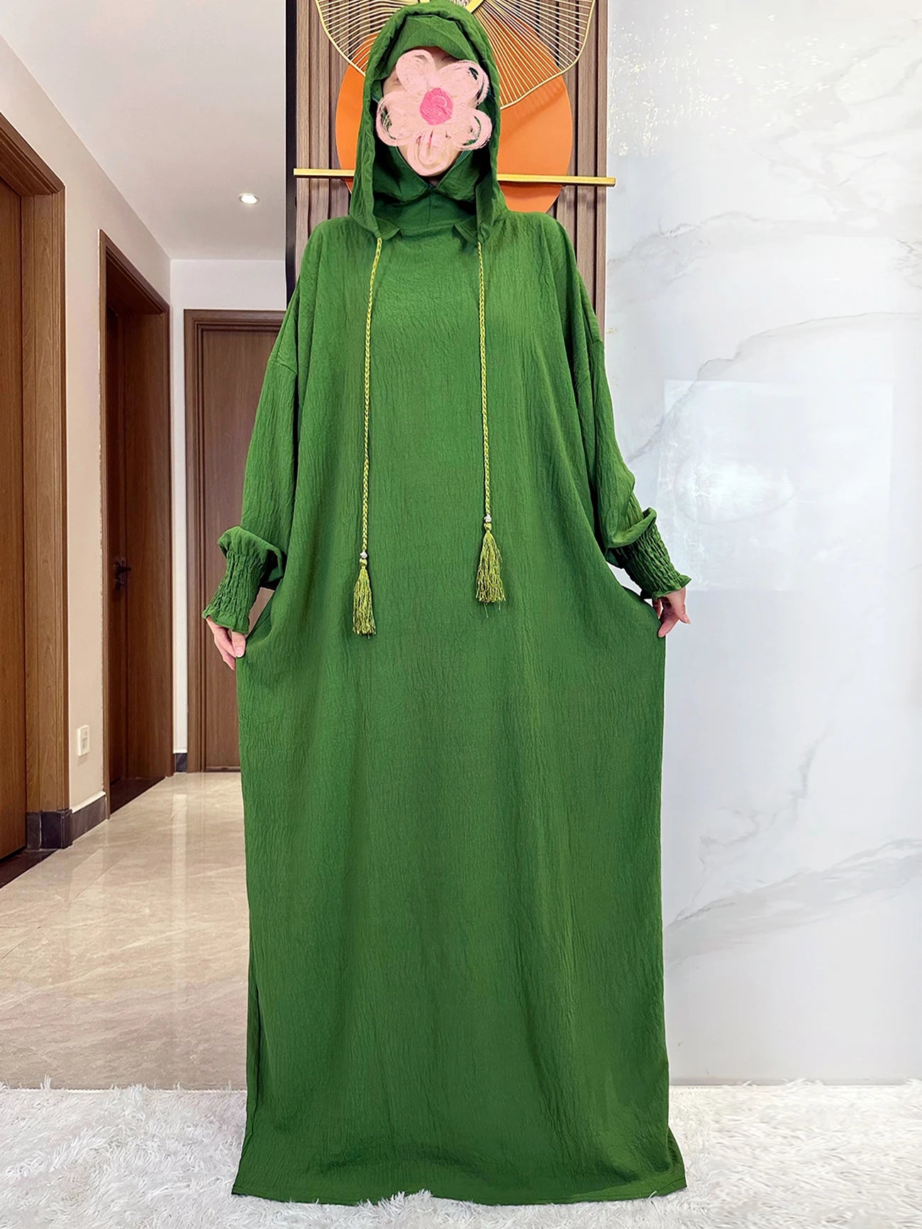 Women Cotton Abayas Muslim Ramadan Prayer Clothing With Hooded Jalaba Solid Casual Batwing Sleeve Arab Oriental Robe Eid Djellab
