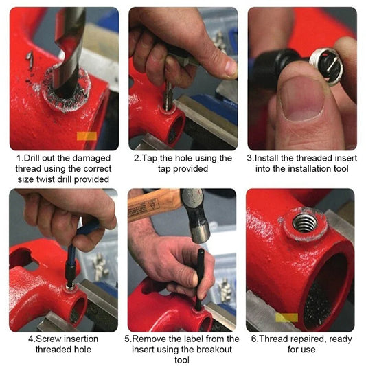 131-teiliges Gewindereparatur-Werkzeug-Set M5/M6/M8/M10/M12 Handwerkzeug zur Wiederherstellung beschädigter Gewindeschraubenschlüssel Spiralbohrer
