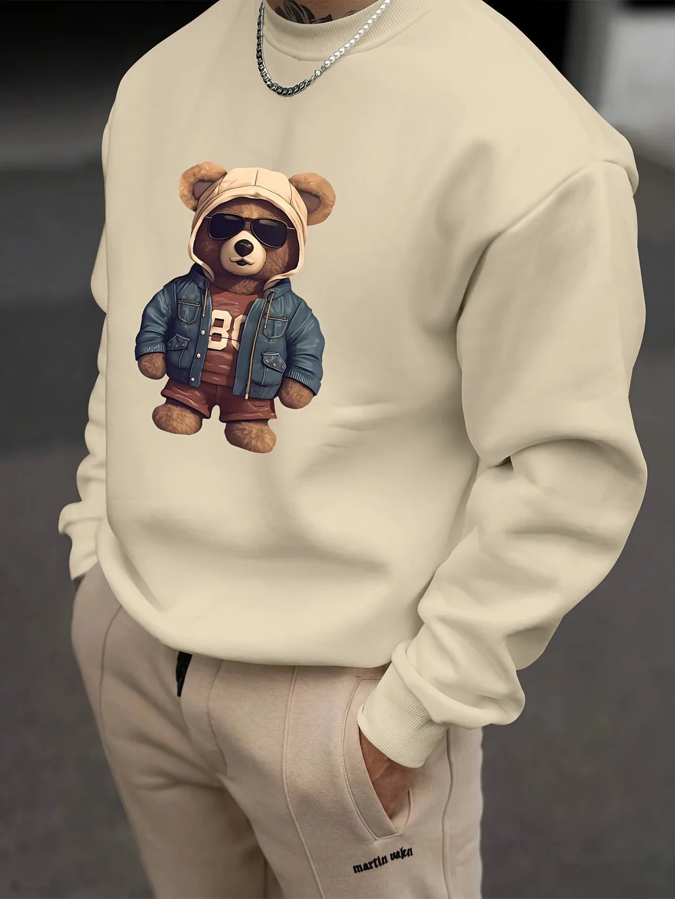 Fashion Cool Brown Bear Graphic 3D Printed Men Hoodless Sweatshirt Spring Autumn Comfortable Crew neck Hoodie Street Man Clothes.