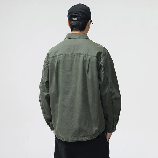 Autumn Fashion Vintage Shirt Style Jacket Men Streetwear Loose Casual Plus Size Washed Cotton Cargo Jacket Man Coat Outerwear.